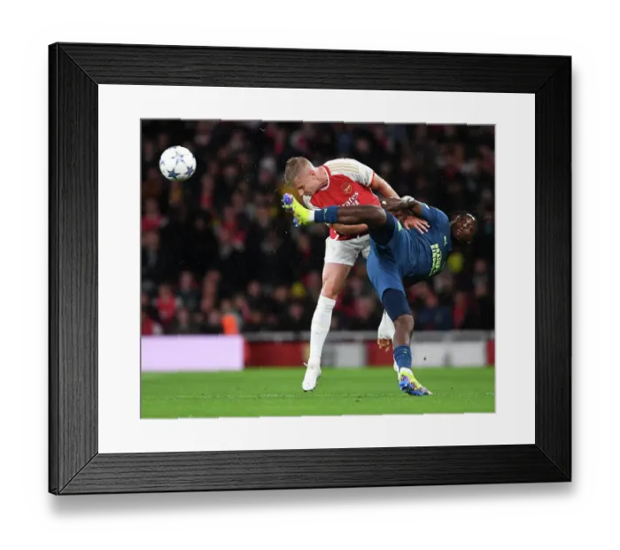 Framed Print : Champions League Showdown: Arsenal vs PSV Eindhoven - A Head-to-Head Battle between Zinchenko and Bakayoko, 2023-24
