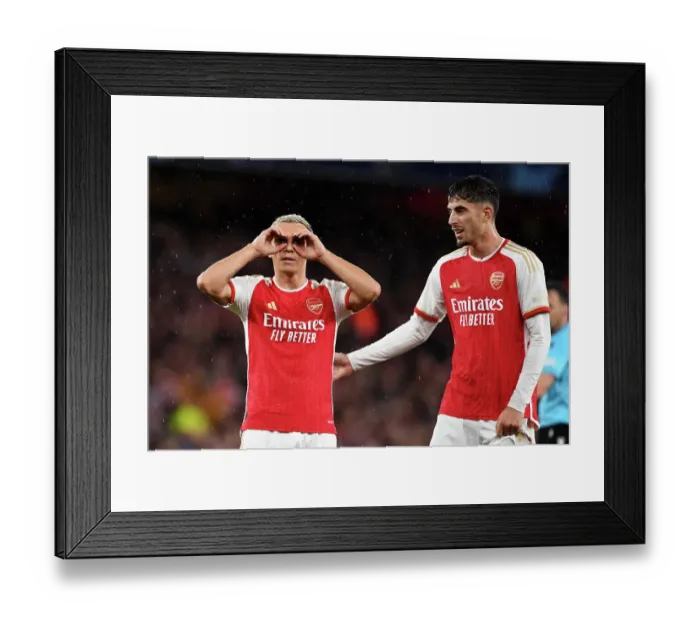 Framed Print : Arsenal Celebrate Trossard's Brace: Arsenal FC vs PSV Eindhoven, UEFA Champions League 2023-24