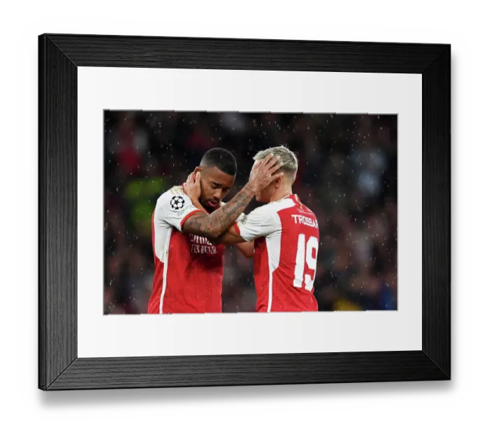 Framed Print : Arsenal FC vs PSV Eindhoven: Interaction Between Gabriel Jesus and Leandro Trossard in the 2023-24 UEFA Champions League
