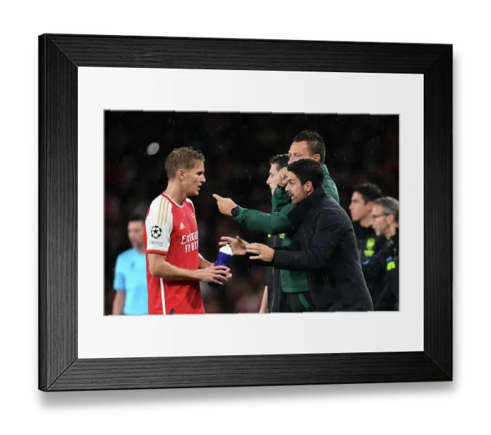 Framed Print : Arsenal FC vs PSV Eindhoven: Mikel Arteta Gives Instructions in 2023-24 UEFA Champions League Clash Framed Print : Arsenal FC vs PSV Eindhoven: Mikel Arteta Gives Instructions in 2023-24 UEFA Champions League Clash