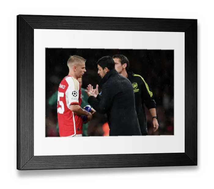 Framed Print : Mikel Arteta Coaches Oleksandr Zinchenko: Arsenal's Champions League Battle against PSV Eindhoven Framed Print : Mikel Arteta Coaches Oleksandr Zinchenko: Arsenal's Champions League Battle against PSV Eindhoven