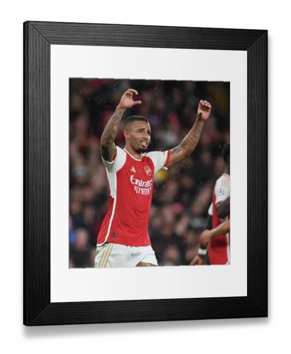 Framed Print : Arsenal Triumphs Over PSV Eindhoven: Gabriel Jesus Scores the Decisive Goal in Champions League Clash