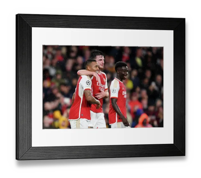 Framed Print : Arsenal's Triumph: Jesus & Rice Celebrate Third Goal vs PSV Eindhoven in 2023-24 UCL Framed Print : Arsenal's Triumph: Jesus & Rice Celebrate Third Goal vs PSV Eindhoven in 2023-24 UCL
