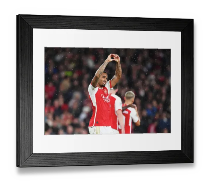 Framed Print : Gabriel Jesus Hat-trick: Thrilling Arsenal Debut in Champions League Victory over PSV Eindhoven (2023-24)