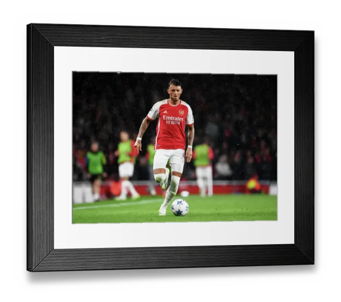Framed Print : Champions League Showdown: Arsenal vs PSV Eindhoven at Emirates Stadium - Ben White's Action-Packed Performance Framed Print : Champions League Showdown: Arsenal vs PSV Eindhoven at Emirates Stadium - Ben White's Action-Packed Performance