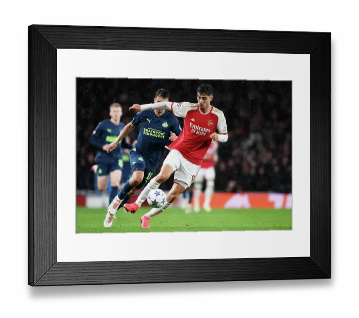 Framed Print : Arsenal vs PSV Eindhoven: Havertz Throws Down the Gauntlet in Champions League Showdown (2023-24)