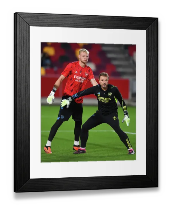 Framed Print : Arsenal's Aaron Ramsdale and Inaki Cana: Pre-Match Warm-Up at Brentford's Gtech Community Stadium (Carabao Cup 2023-24)