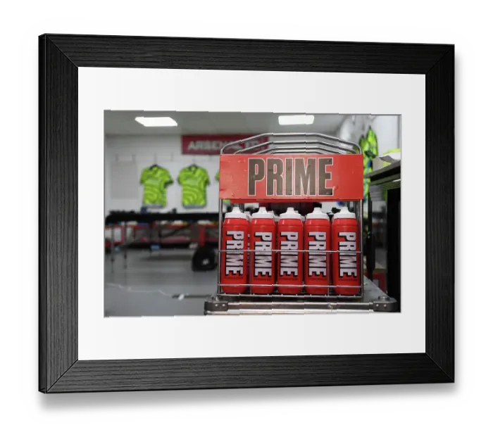 Framed Print : Arsenal's PRIME-Branded Water Bottles in Bournemouth Dressing Room Ahead of AFC Bournemouth vs Arsenal FC (2023-24) Framed Print : Arsenal's PRIME-Branded Water Bottles in Bournemouth Dressing Room Ahead of AFC Bournemouth vs Arsenal FC (2023-24)