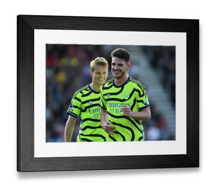 Framed Print : Arsenal's Martin Odegaard and Declan Rice Face Off Against AFC Bournemouth in Premier League Clash (2023-24) Framed Print : Arsenal's Martin Odegaard and Declan Rice Face Off Against AFC Bournemouth in Premier League Clash (2023-24)