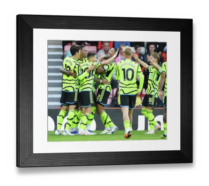 Framed Print : Arsenal's Ben White Scores Fourth Goal: Team Celebrates in AFC Bournemouth Victory Framed Print : Arsenal's Ben White Scores Fourth Goal: Team Celebrates in AFC Bournemouth Victory