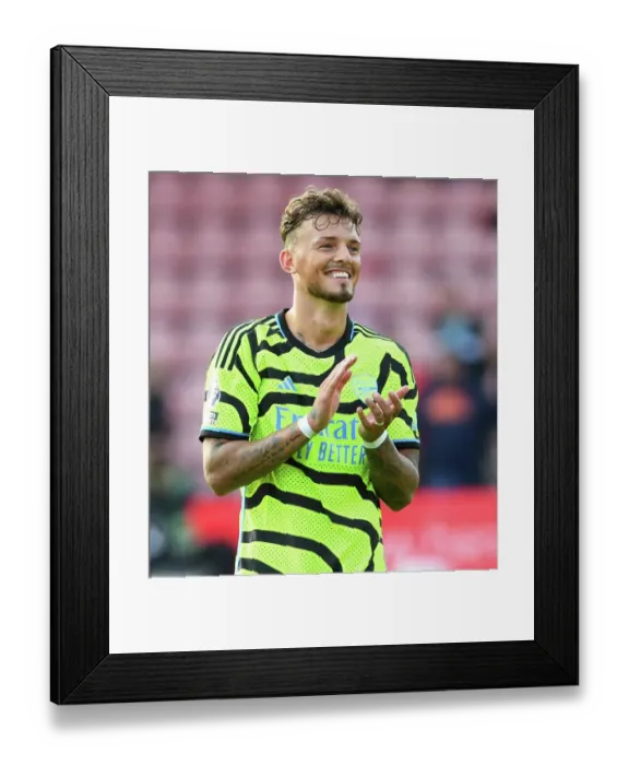 Framed Print : Arsenal's Ben White Celebrates Premier League Victory over AFC Bournemouth (2023-24)