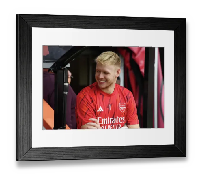 Framed Print : Arsenal's Aaron Ramsdale Smiles on the Bench Before AFC Bournemouth Clash (2023-24)