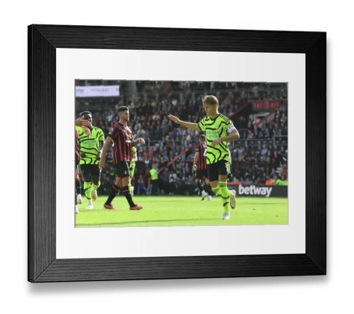 Framed Print : Arsenal's Martin Ødegaard Scores Second Goal Against AFC Bournemouth in 2023-24 Premier League Framed Print : Arsenal's Martin Ødegaard Scores Second Goal Against AFC Bournemouth in 2023-24 Premier League