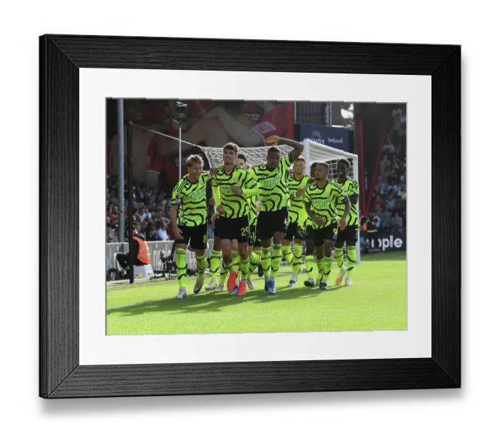 Framed Print : Arsenal's Kai Havertz, Martin Odegaard, and Gabriel Celebrate Goals Against AFC Bournemouth (2023-24)