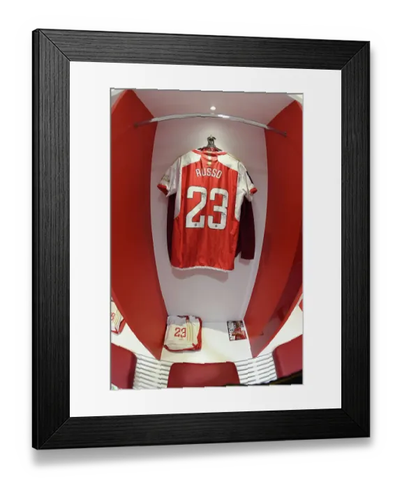Framed Print : Arsenal FC vs Liverpool FC: Pre-Match Focus - Arsenal Dressing Room, 2023: Alessia Russo's Shirt on Display Framed Print : Arsenal FC vs Liverpool FC: Pre-Match Focus - Arsenal Dressing Room, 2023: Alessia Russo's Shirt on Display