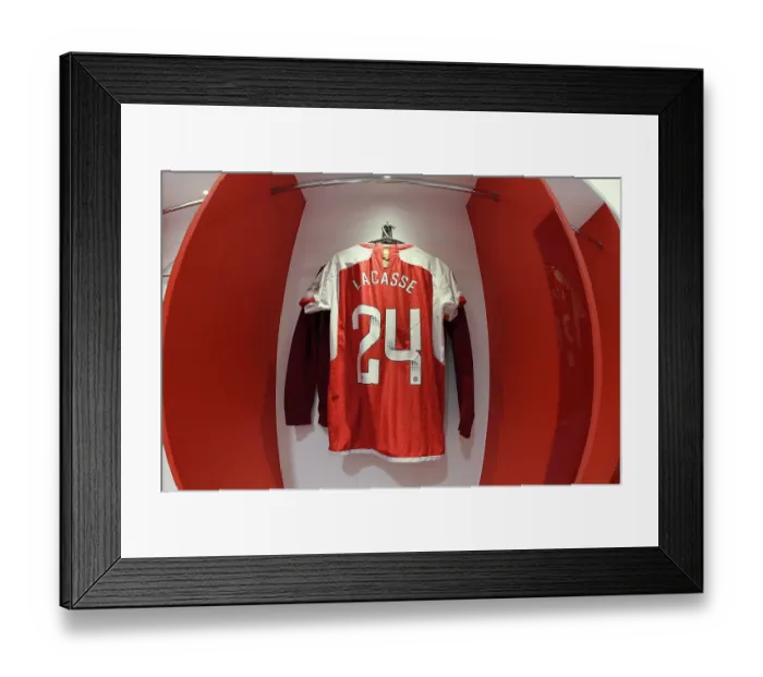 Framed Print : Arsenal FC vs Liverpool FC: Pre-Match Focus - Cloe Lacasse's Shirt in Arsenal Dressing Room (2023) Framed Print : Arsenal FC vs Liverpool FC: Pre-Match Focus - Cloe Lacasse's Shirt in Arsenal Dressing Room (2023)