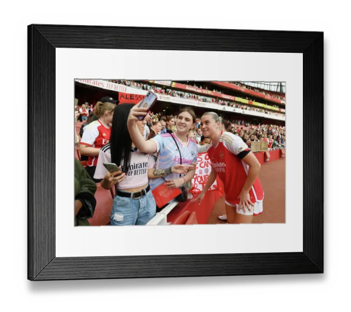 Framed Print : Arsenal's Alessia Russo and Fan Share a Selfie after Arsenal Women vs Liverpool Women Match at Emirates Stadium (2023-24) Framed Print : Arsenal's Alessia Russo and Fan Share a Selfie after Arsenal Women vs Liverpool Women Match at Emirates Stadium (2023-24)