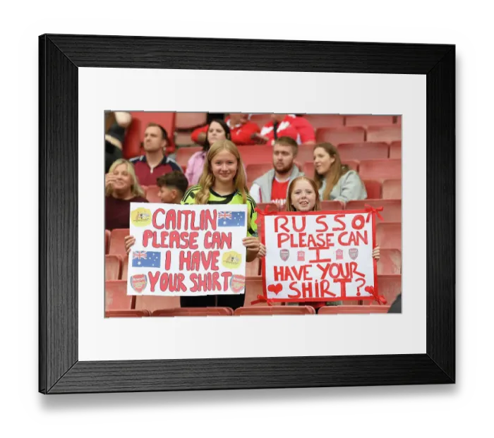 Framed Print : Young Arsenal Fans Show Support: Arsenal Women vs Liverpool Women, Barclays Super League, Emirates Stadium, 2023