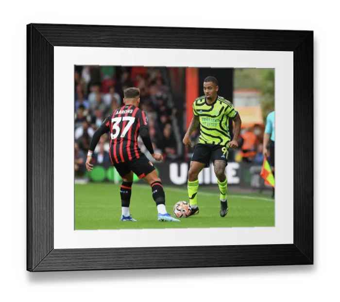 Framed Print : Gabriel Jesus vs Max Aarons: AFC Bournemouth vs Arsenal FC, Premier League 2023-24