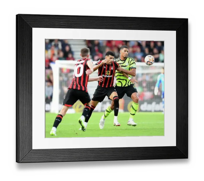 Framed Print : Saliba vs. Solanke: Intense Clash in AFC Bournemouth vs. Arsenal FC, Premier League 2023-24 Framed Print : Saliba vs. Solanke: Intense Clash in AFC Bournemouth vs. Arsenal FC, Premier League 2023-24