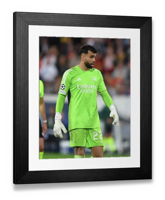 Framed Print : Arsenal's David Raya in Action against RC Lens in UEFA Champions League Group Stage, 2023-24