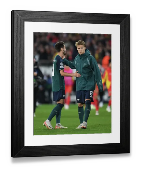 Framed Print : Arsenal's Vieira and Odegaard Celebrate after RC Lens Victory in 2023-24 UEFA Champions League Framed Print : Arsenal's Vieira and Odegaard Celebrate after RC Lens Victory in 2023-24 UEFA Champions League