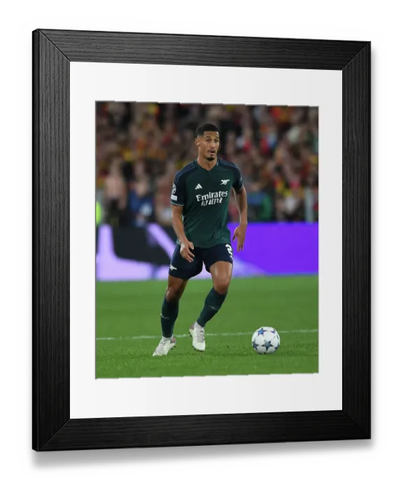Framed Print : William Saliba in Action: Arsenal vs RC Lens, UEFA Champions League 2023 / 24 Framed Print : William Saliba in Action: Arsenal vs RC Lens, UEFA Champions League 2023 / 24