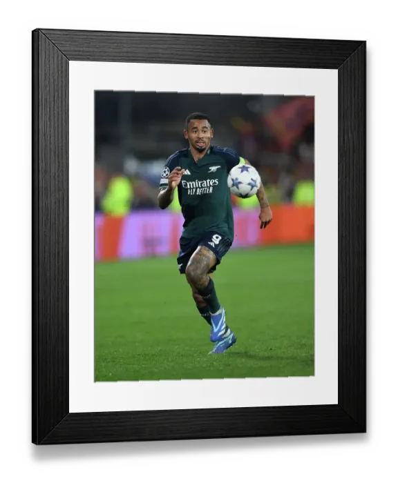 Framed Print : Gabriel Jesus in Action: Thrilling Arsenal's UEFA Champions League Showdown against RC Lens, 2023 / 24