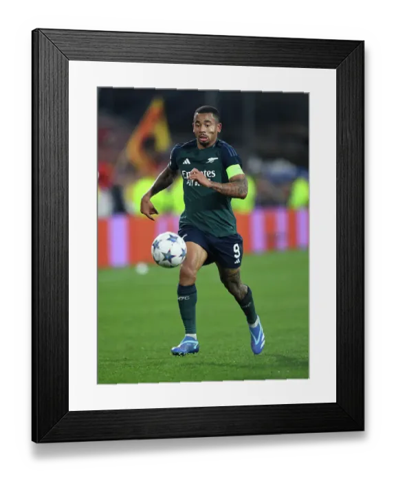 Framed Print : Gabriel Jesus in Action: Thrilling Arsenal's UEFA Champions League Clash against RC Lens, 2023-24