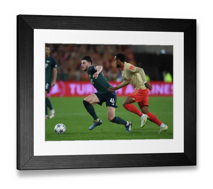 Framed Print : Declan Rice Faces Off Against Angelo Fulgini: RC Lens vs. Arsenal, UEFA Champions League 2023 / 24