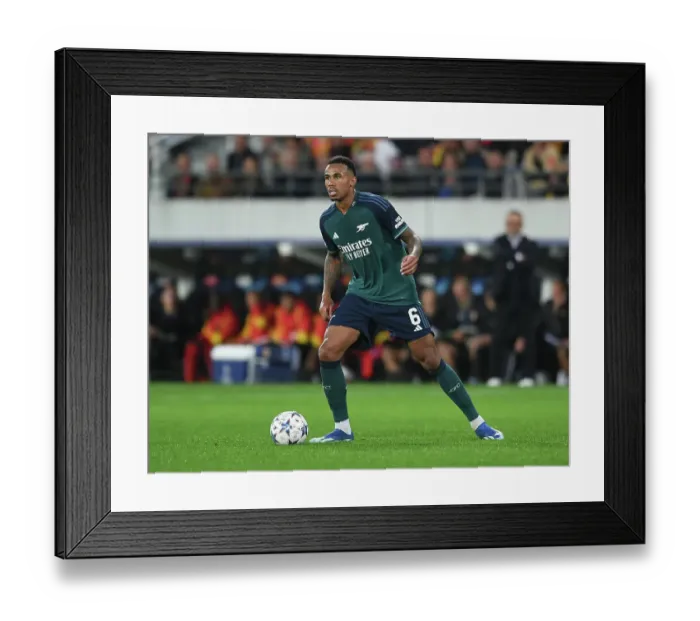 Framed Print : Gabriel Magalhaes in Action: Arsenal's Defensive Masterclass vs RC Lens, UEFA Champions League 2023-24