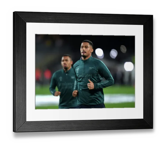 Framed Print : William Saliba's Pre-Match Ritual: Gearing Up for Arsenal's RC Lens Showdown in Champions League
