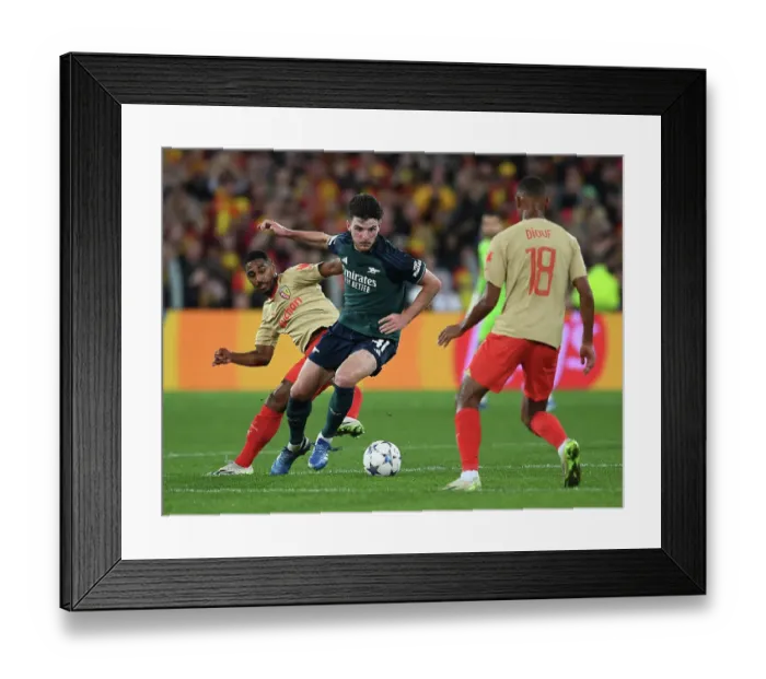 Framed Print : Champions League Showdown: Declan Rice vs. Wesley Said - Arsenal's Midfield Battle against RC Lens (2023-24)