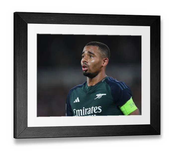 Framed Print : Gabriel Jesus in Action: Thrilling Arsenal's UEFA Champions League Battle against RC Lens, 2023 / 24