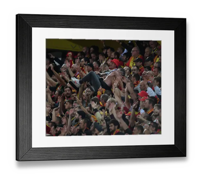 Framed Print : Thrilling Champions League Moment: RC Lens Fan's Epic Crowd Surfing Amidst the Tension vs. Arsenal Framed Print : Thrilling Champions League Moment: RC Lens Fan's Epic Crowd Surfing Amidst the Tension vs. Arsenal