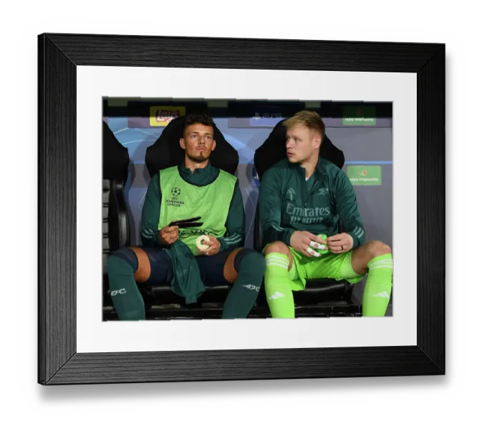 Framed Print : Arsenal FC: Ben White and Aaron Ramsdale Prepare for RC Lens Clash in UEFA Champions League Group Stage, 2023-24