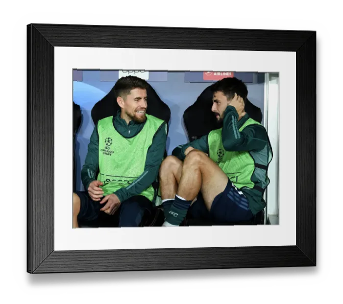 Framed Print : Arsenal's Jorginho and Fabio Vieira Prepare for RC Lens Clash in UEFA Champions League Group Stage