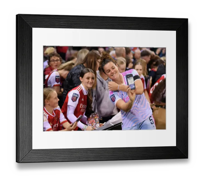 Framed Print : Arsenal Women's Players Connect with Fans: A Heartwarming Post-Match Moment at Leigh Sports Village
