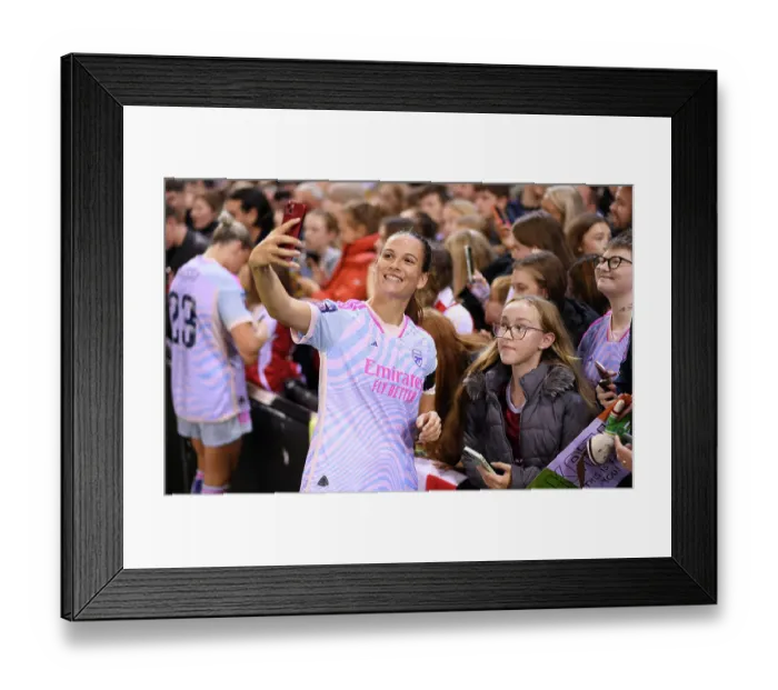 Framed Print : Arsenal Women's Players Connect with Fans: A Heartwarming Selfie Moment after Manchester United Match