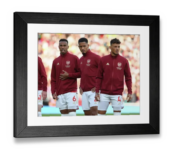 Framed Print : Arsenal's Magalhaes and Saliba Pre-Match: Arsenal FC vs Manchester City (2023-24)