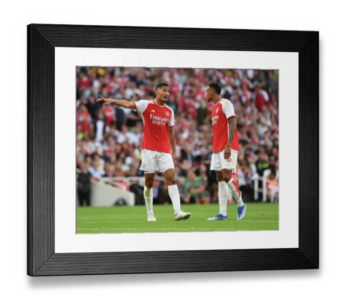 Framed Print : Arsenal's Unbeatable Duo: Saliba and Magalhaes in Action against Manchester City (2023-24) Framed Print : Arsenal's Unbeatable Duo: Saliba and Magalhaes in Action against Manchester City (2023-24)
