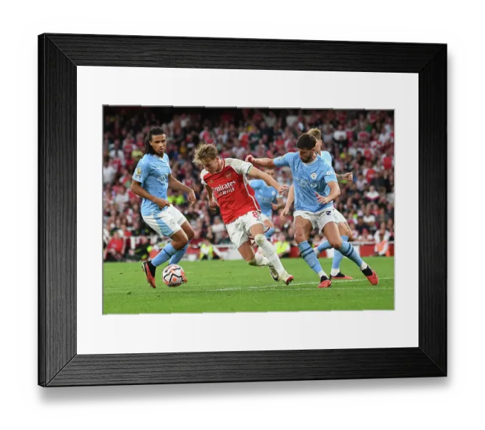 Framed Print : Clash of Titans: Odegaard vs Dias-Ake - Arsenal vs Manchester City Showdown (2023-24)