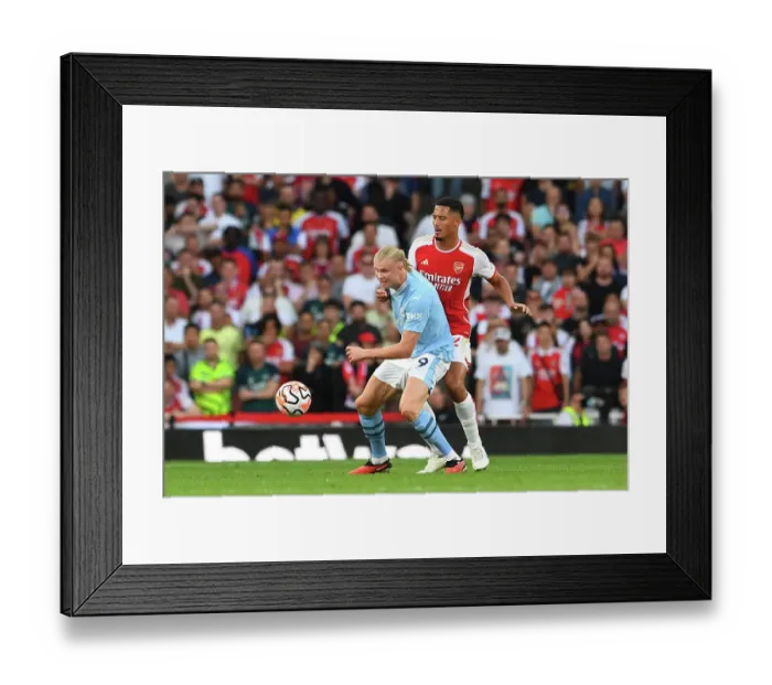 Framed Print : Haaland vs. Saliba: Clash of Titans - Arsenal vs. Manchester City, 2023-24 Premier League Framed Print : Haaland vs. Saliba: Clash of Titans - Arsenal vs. Manchester City, 2023-24 Premier League