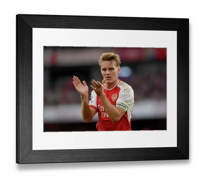 Framed Print : Arsenal's Martin Odegaard Applauding Fans Amidst the Drama: Arsenal FC vs Manchester City, 2023-24 Premier League