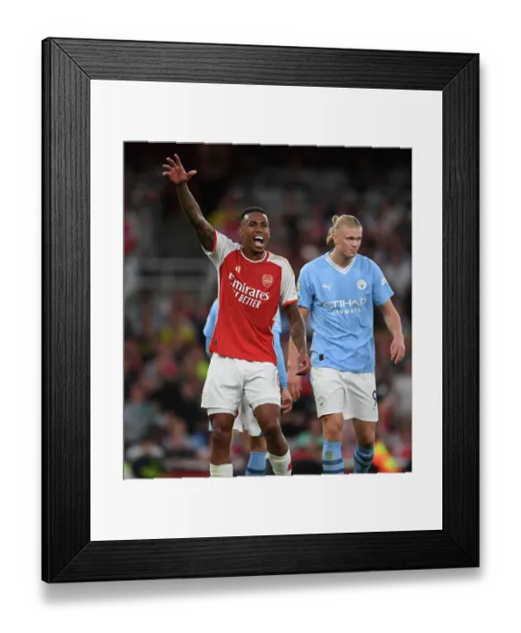 Framed Print : Gabriel Magalhaes vs Manchester City: A Premier League Battle at Emirates Stadium (2023-24) Framed Print : Gabriel Magalhaes vs Manchester City: A Premier League Battle at Emirates Stadium (2023-24)