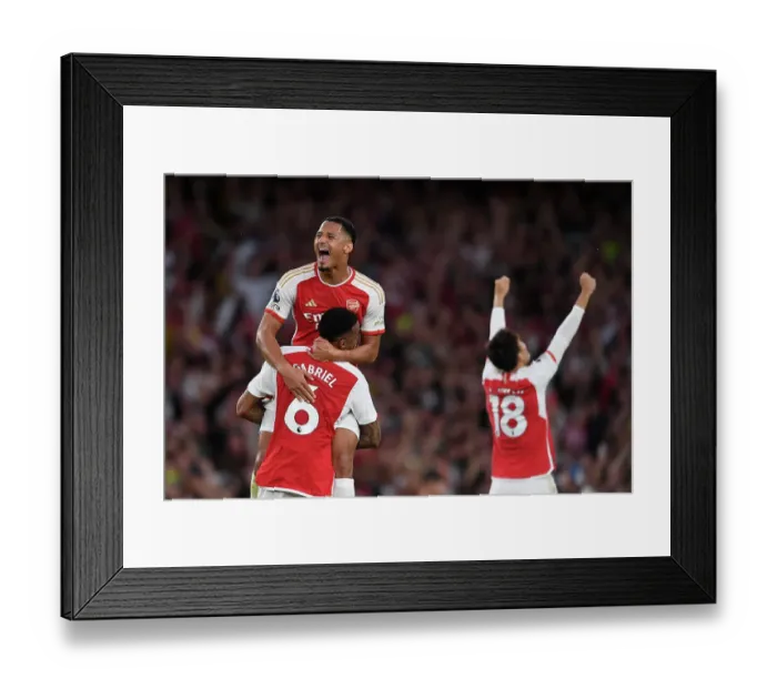 Framed Print : Arsenal's Premier League Triumph: Saliba and Gabriel's Jubilant Moment (2023-24) Framed Print : Arsenal's Premier League Triumph: Saliba and Gabriel's Jubilant Moment (2023-24)