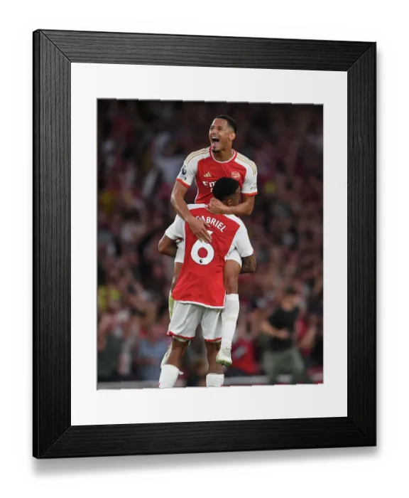 Framed Print : Arsenal's Defensive Duo Celebrate Victory Over Manchester City (2023-24) Framed Print : Arsenal's Defensive Duo Celebrate Victory Over Manchester City (2023-24)