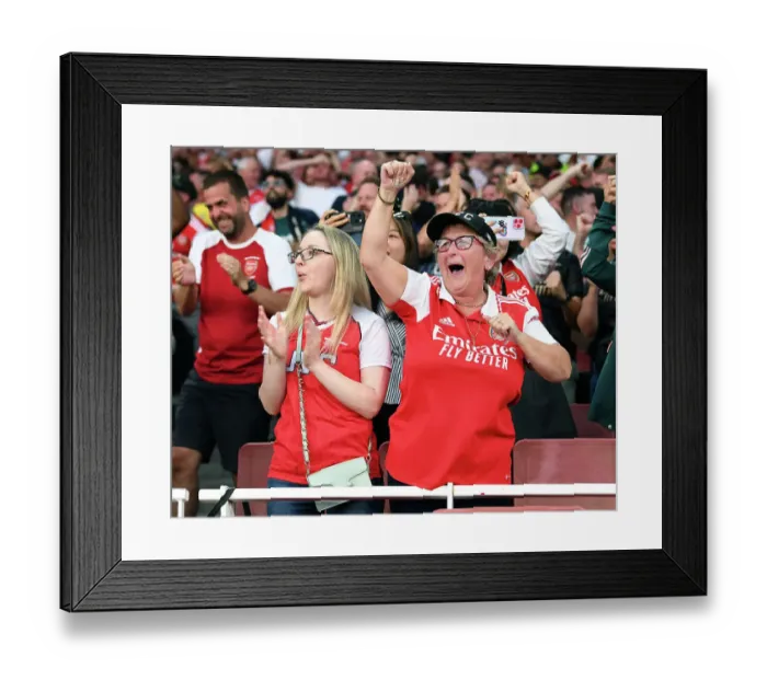Framed Print : Arsenal Fans Celebrate Goal Against Manchester City: Premier League 2023-24