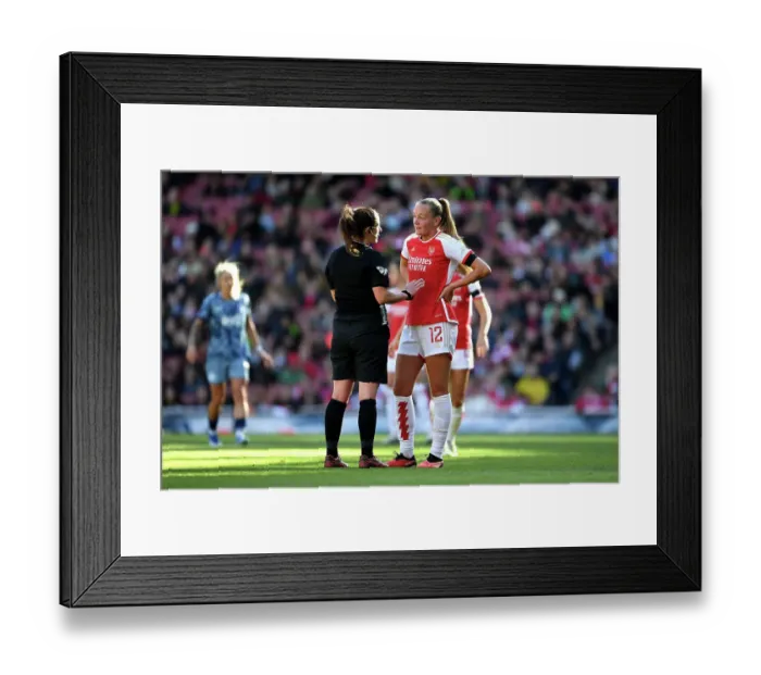 Framed Print : Arsenal's Frida Maanum Challenges Referee's Decision in Women's Super League Clash Against Aston Villa