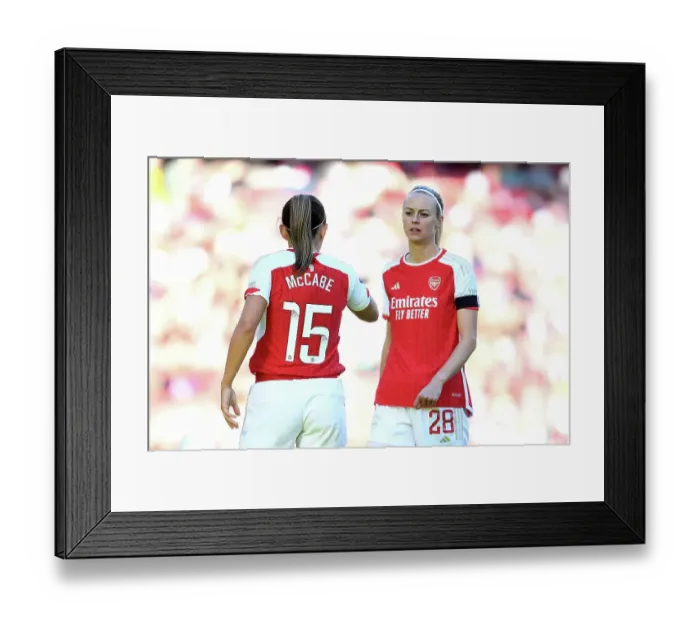 Framed Print : Arsenal Women: McCabe and Ilestedt in Deep Conversation on the Emirates Pitch (2023-24) Framed Print : Arsenal Women: McCabe and Ilestedt in Deep Conversation on the Emirates Pitch (2023-24)
